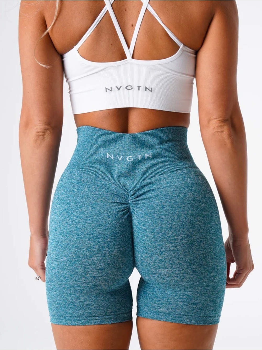 NVGTN Teal Heather High-Waist Seamless Active Shorts